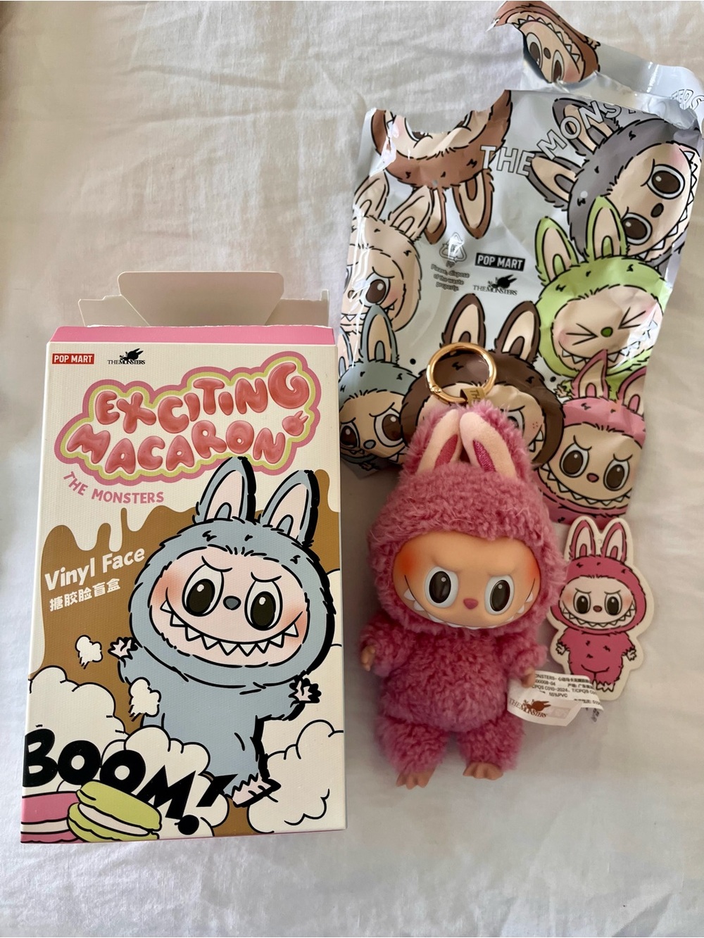POP MART Exciting Macaron Pink Plush Keychain Figure